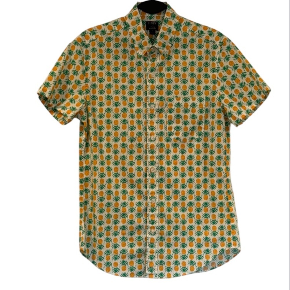 J.Crew Factory White Multi Pineapple Print Button Down  Shirt Size S Slim